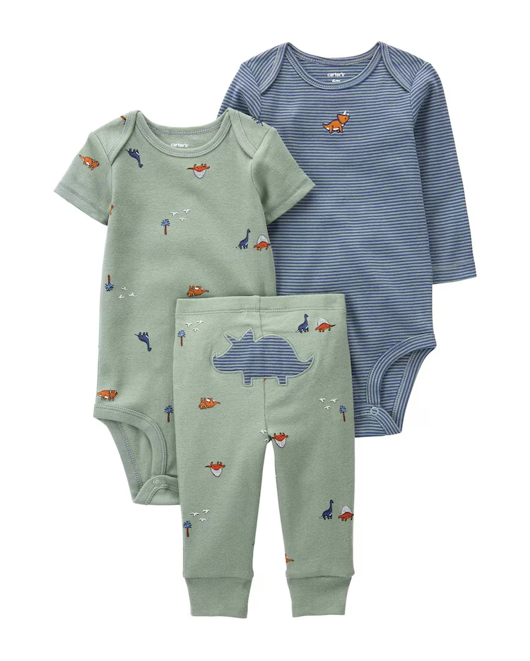 Conjunto longo bebê 3 peças mini dinos verde | Babycare