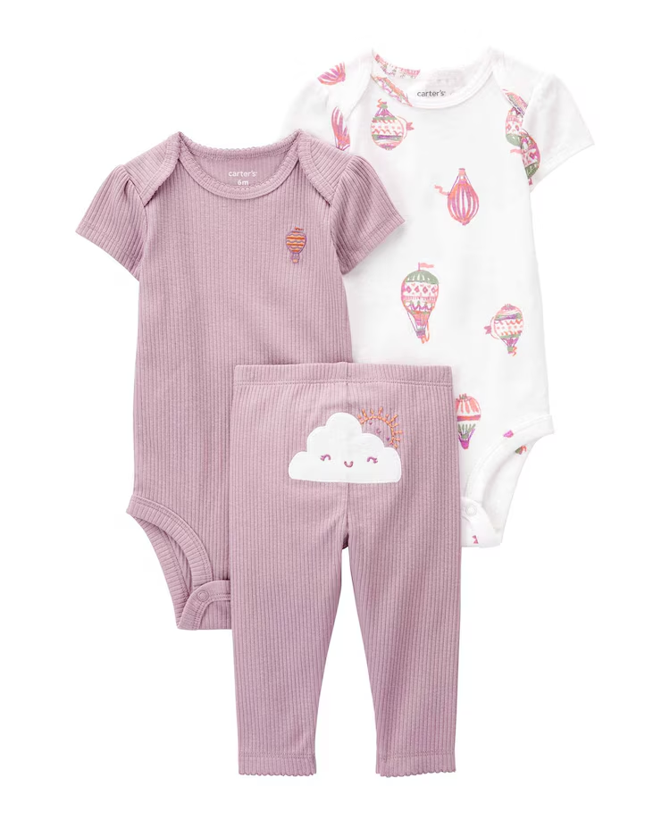 Conjunto longo bebê 3 peças nuvem multicor | Babycare