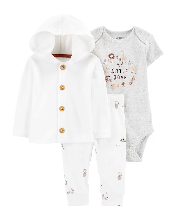 Conjunto longo bebê 3 peças animais branco | Babycare