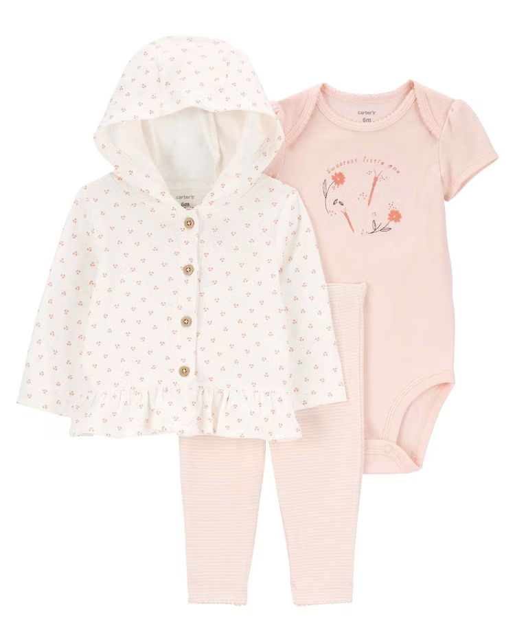 Conjunto longo bebê 3 peças listrada floral multicor | Babycare